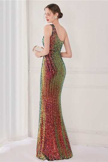 Robe de soirée sirène à paillettes à une épaule colorée